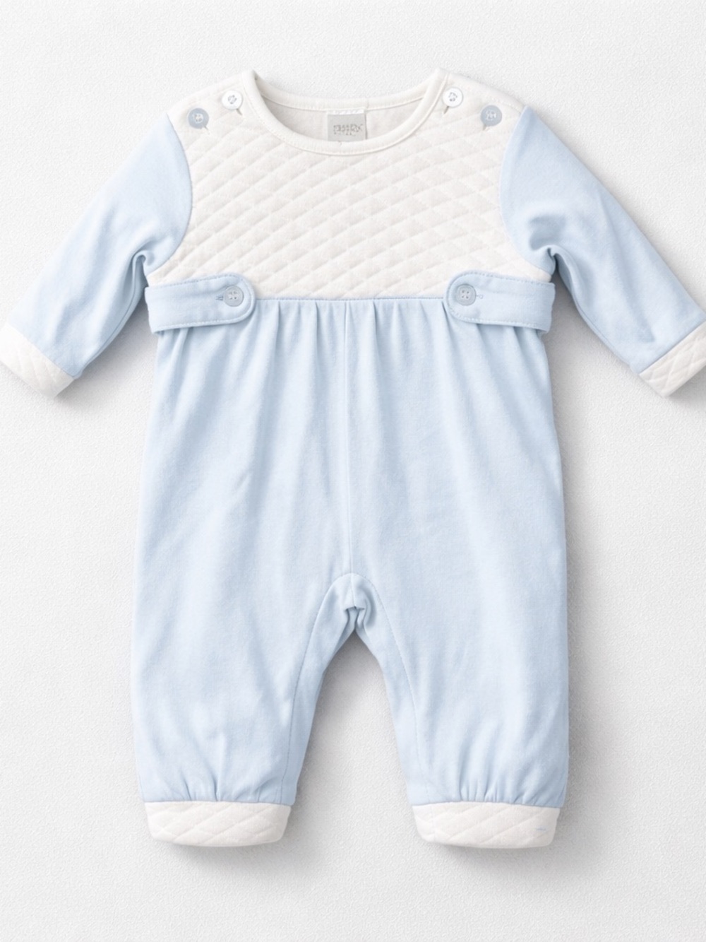 PATY baby blue and white quilted one piece jumpsuit size 0-3 months